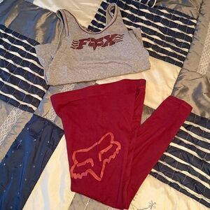 Fox Racing Gray Tank & Burgundy/Maroon Enduration Lifestyle Leggings Set Small